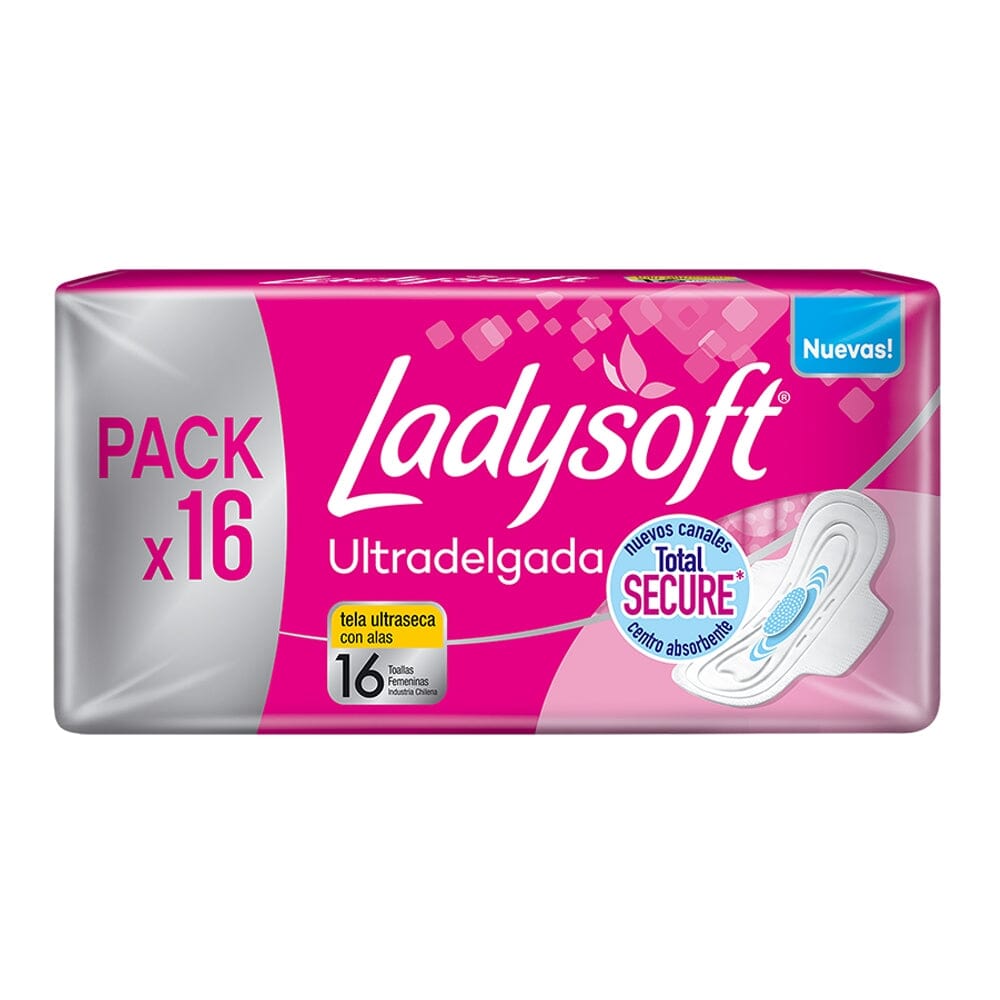 Ladysoft "Ultradelgada Tela Ultraseca con alas" x 16 Toallas Softys